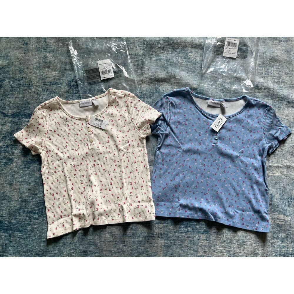 NWT! Children's Place White Blue Floral Short Sleeve Tees Lot of 2 Girls XXL